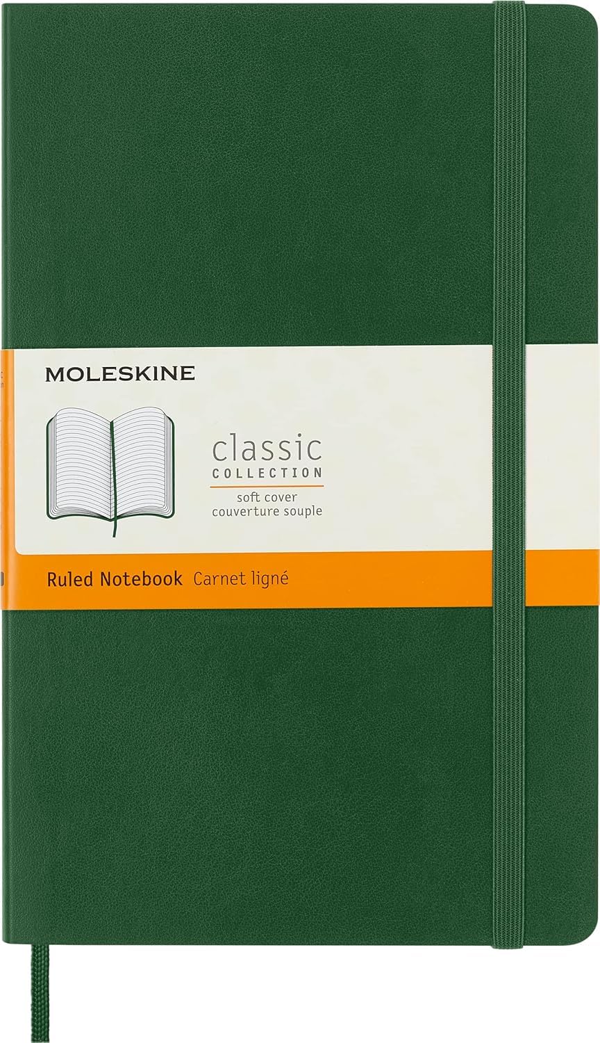 Moleskine Classic Notebook, Notebook With Ruled Pages, Soft Cover and Elastic Closure, Myrtle Green, Large, 13 x 21 cm, 192 Pages