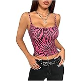 OYOANGLE Women's Zebra Striped Scoop Neck Cami Crop Top Y2K Fitted Camisole Going Out Tops