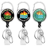 Gctriki 3 Pieces Funny Dumpster on Fire Badge Reel Retractable Heavy Duty with 360° Swivel Carabiner Clip, Cute ID Badge Holder, Nurse Teacher ID Card Holder Retractable Keychain Name Badge Clip Set
