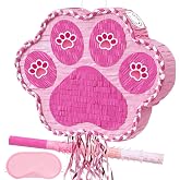 WERNNSAI Pink Dog Paw Pi&ntilde;ata - Dog Pi&ntilde;ata Pet Theme Party Games Girl | with Blindfold and Bat, Pink Puppy Paw Party Decorations, Animal Party Supply for Kids, Birthday Party Decorations
