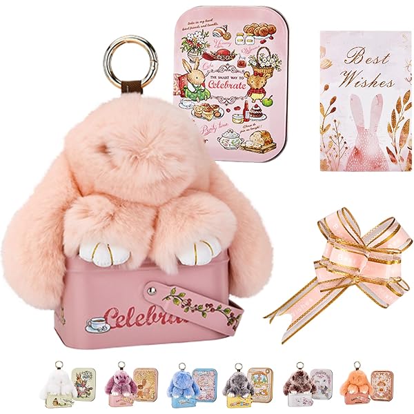 MINGRI Soft Bunny Keychain with Tin,Cute Graduation Plush Gift