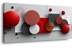 LASMOND Red Geometry Modern Abstract Wall Art for Bedroom Canvas Painting Prints Geometric Ball Minimalist Artwork Office Decor