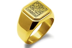 Tioneer Jewelry | Stainless Steel Letter Alphabet Initial Ring | Square Flat Top Ring for Men & Women | Stainless Steel Jewelry, (Black, Gold, Silver), Size 7-16