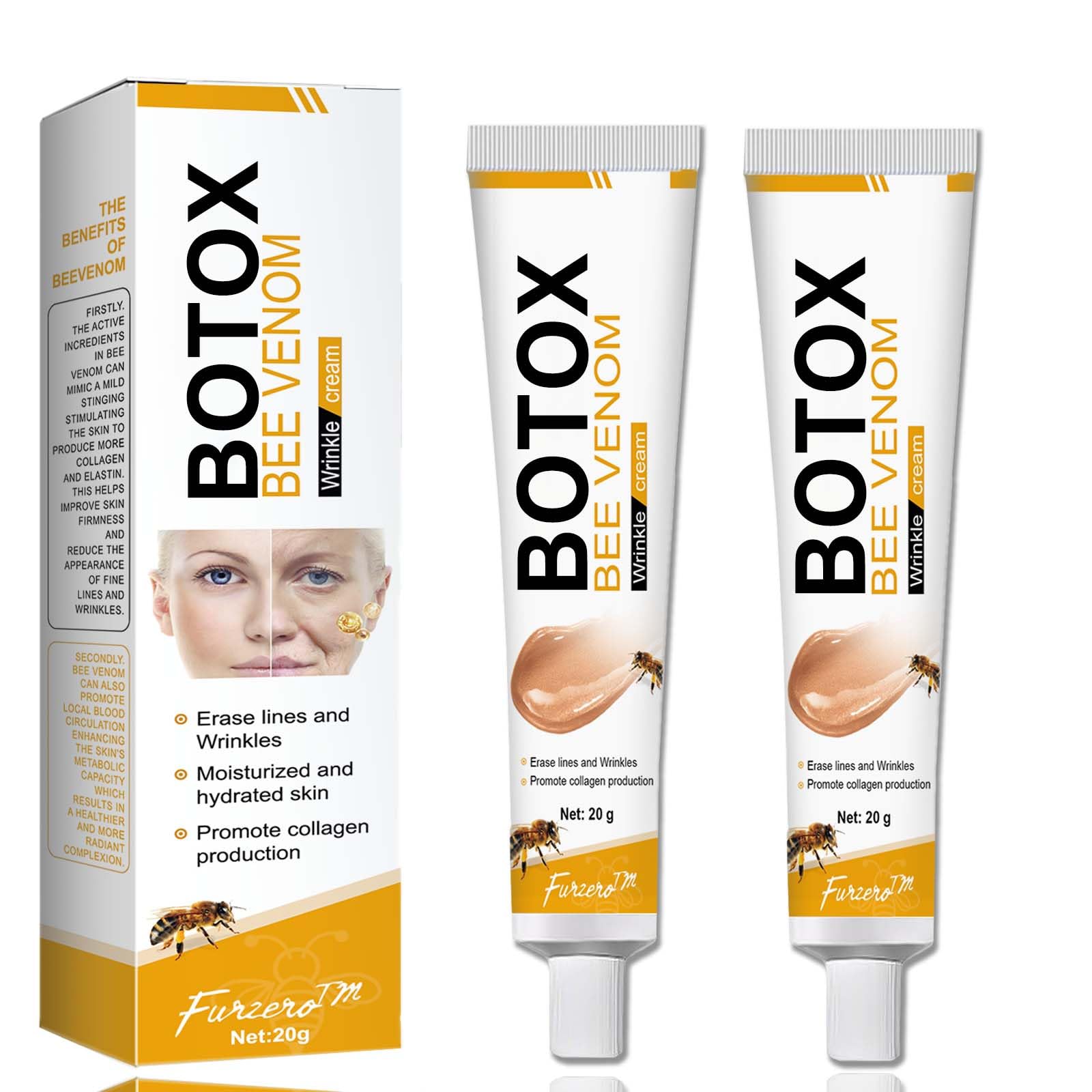 2PCS Bee Venom Wrinkle Removal Cream, Bee Venom Anti - Wrinkle Cream, Anti - Wrinkle Moisturiser for Face and Neck, Anti - Aging Bee Venom Cream for All Skin Type