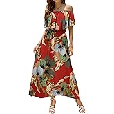Bluetime Womens Maxi Dress Off Shoulder Floral Print Boho Beach Long Summer Dresses