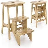 Costzon Folding 3 Step Stool, 3 in 1 Wooden Step Ladder with Handle, Non-Slip Pedal, Multifunctional Storage Shelf, Flower Rack for Kitchen, Library, Garage, Foldable Step Stool for Adults Kids