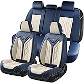 Coverado Car Seat Covers Full Set, Leather Seat Covers for Cars, Automotive Seat Covers Car Seat Protectors Car Accessories Universal Fit for Most Sedans SUV Pick-up Truck(Blue&Beige)