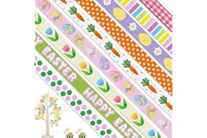 THREETOLS 9 Rolls 27 Yards Easter Ribbons, Easter Grosgrain 3/8" Ribbons Spring Colorful Ribbons Flower Eggs Carrot Ribbons Stripe Dot Orange Green Pink Gift Wrapping Ribbons for Easter Party Decorations
