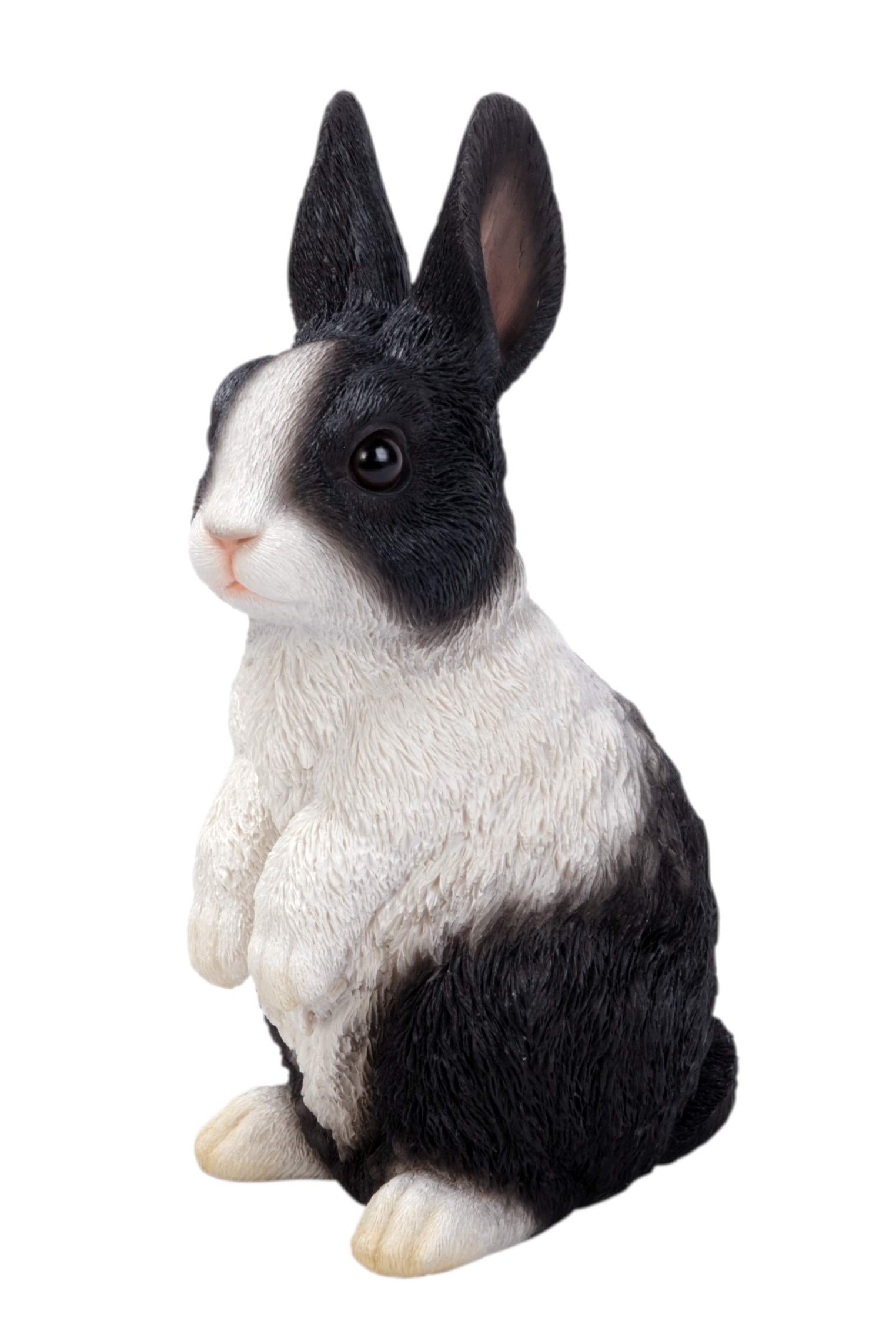 Real Life Standing Black and White Dutch Rabbit | Highly Detailed Frost Resistant Resin Home or Garden Decoration XRL-PR10-D