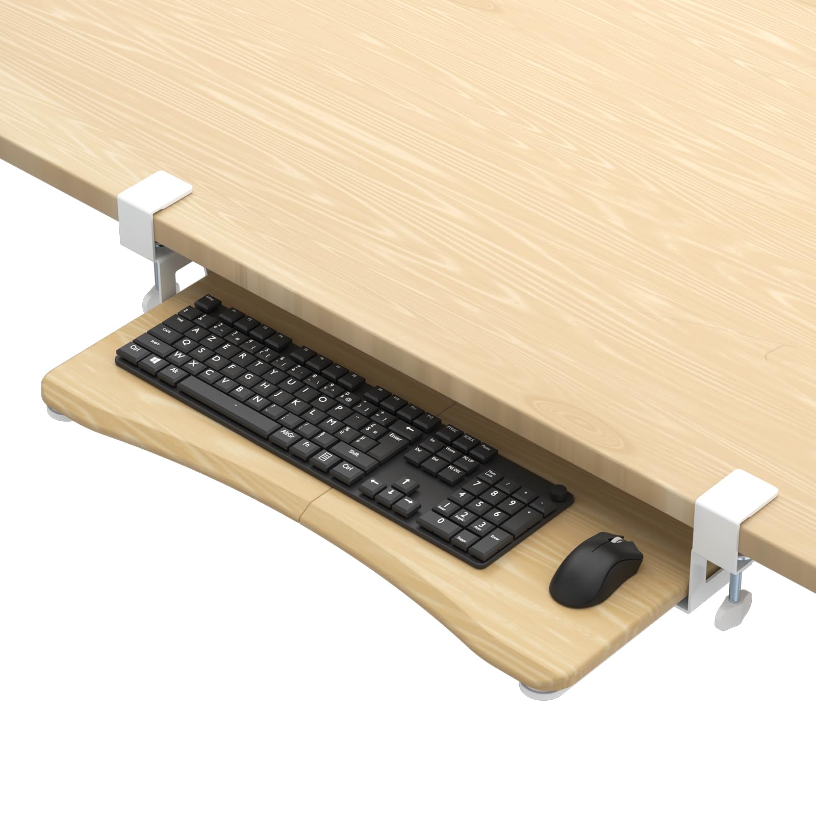 Photo 1 of suptek Keyboard Tray Under Desk Pull Out with C Clamp Mount, Computer Keyboard & Mouse Tray, 25.6 (30 Including Clamps) x 11.8 inch Slide-Out Platform Computer Drawer for Typing, Light Wood, DSF1QM