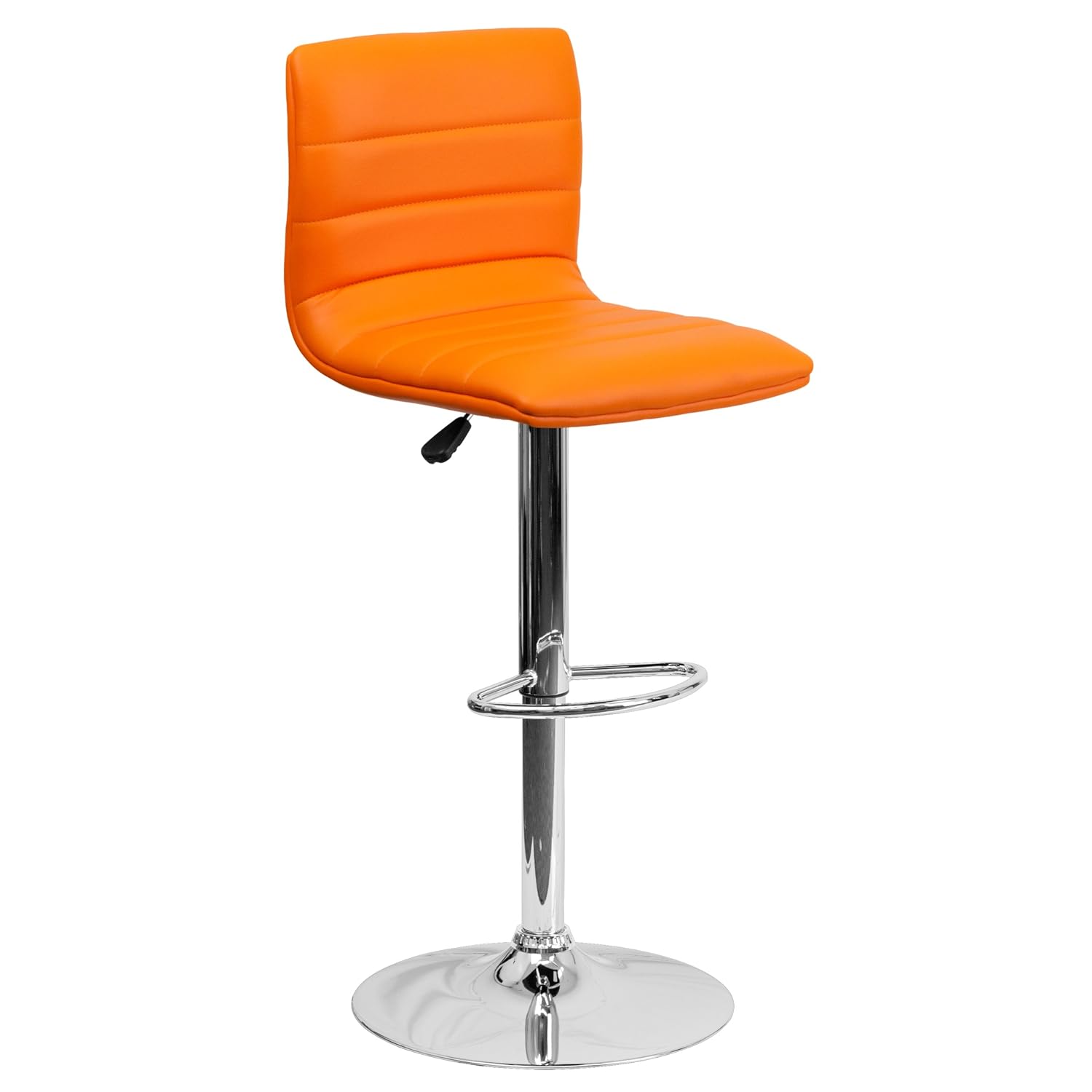 Flash Furniture Contemporary Orange Vinyl Adjustable Height Barstool with Horizontal Stitch Back and Chrome Base