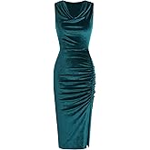 ZAFUL Women's Velvet Wedding Guest Dress Cowl Neck Sleeveless Cocktail Dresses Split Ruched Bodycon Dress