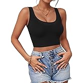 Women's Cotton U Neck Crop Top Sleeveless Shirt, Ribbed Slim Fit Breathable Daily Casual Basic Tank Vest