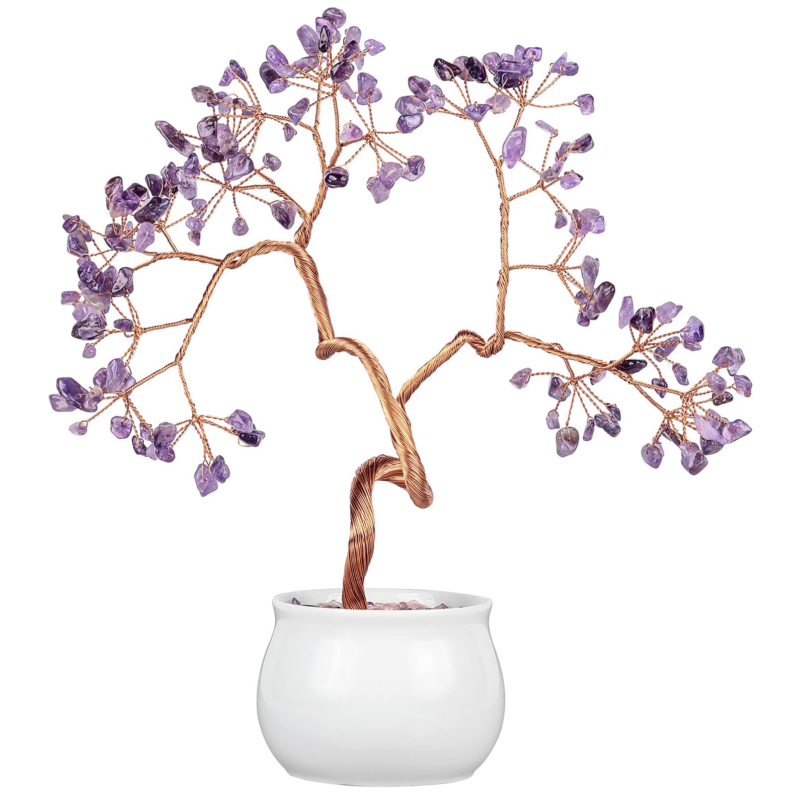 Nupuyai Amethyst Crystal Money Tree with Ceramic Base, Good Luck Healing Stone Feng Shui Bonsai Gem Tree Spiritual Ornament for Home Office Decor, 20-24cm