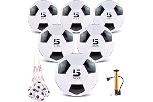 ELKCIP 6 Pack Classic deflated Soccer Balls Size 3/4/5 with Pump and Mesh Bag for Indoor Outdoor Lawn Game Training Practice Bulk Sport Gift for Teens Adults, Black, Size 5