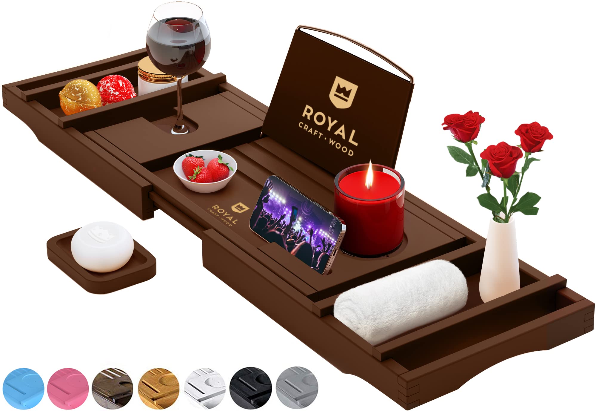 ROYAL CRAFT WOOD Non-Foldable Bathtub Tray - Wood Bath Tray for Tub, Bamboo Bathtub Shelf, Expandable Bath Table Trays, Luxury Bathroom Accessories for New Home & Unique Gift for Women Image ROYAL CRAFT WOOD Non-Foldable Bathtub Tray - Wood Bath Tray for Tub, Bamboo Bathtub Shelf, Expandable Bath Table Trays, Luxury Bathroom Accessories for New Home & Unique Gift for Women Image