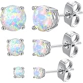 Stunning Rose Gold Plated Opal Studs, 18K Rose Gold Plated Opal Stud Earrings 6MM Round For Women
