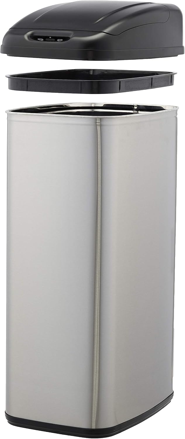 Amazon Basics Stainless Steel Rectangular Dustbin for Narrow Spaces with Hands-Free Motion Sensor, 50 L / 13.2 gallons, Black,Silver - Image 3