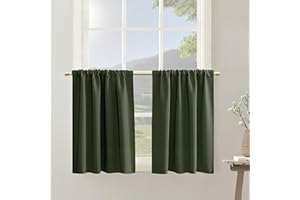 Kitchen Curtains 36 Inch Length 2 Panels Set,Black Out Short Curtain Tiers for Small Windows,26x36 inches Long,Olive Green