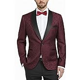 YND Men's Floral Tuxedo Suit Jacket, Slim Fit Paisley Blazer, Shawl Lapel with Bow Tie for Party Prom Wedding Dinner