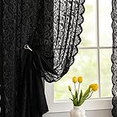 ALIGOGO Black Lace Curtains for Bedroom, Gothic Style, 52W x 63L Inch | Halloween Home Decor, Witchy Moody Curtains, Victorian Vintage Floral Pattern, Light Filtering&amp;Privacy, Rod Pocket, 2 Panels
