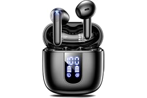Haqquio Wireless Earbuds, Bluetooth Headphones with Deep Bass Stereo, 48H Playback Ear Buds with LED Power Display, Lightweight, IPX7, in-Ear Earphones with Mic for iPhone/Android/iPad, Black