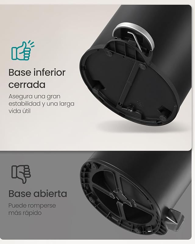 Cubo de Basura de Baño, 3 L, de Acero, con Tapa de Cierre Suave