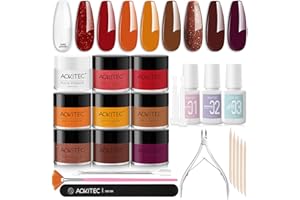 Aokitec 23pcs Dip Powder Nail Kit - 8+1 Colors Fall Series Nail Powder with Dip Base Activator Top Gel Dipping Liquid Set for French Manicure
