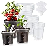 WandaQueen 30 Packs Clear Nursery Pots for Plants, 3.5/4/5 Inch High Transparency Plastic Seedling Plant Pot with Drainage Ho