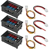 MTDELE 3Pcs LED Digital Ammeter Voltage Meter DC 0-100V 10A 0.28" | Red Blue Dual Display, Connect Wires Included, Electronic Circuit Experiments, Compatible with EV Cars Boats
