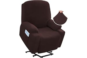 H.VERSAILTEX Stretch Couch Cover Recliner Cover Electric Power Lift Recliner Chair Cover Fitted Standard Large Power Lift Recliner with Side Pocket, Soft Thick Jacquard(Single Seat, Chocolate)