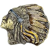 Longcreek Native American Indian Chief Belt Buckle for Men, Indian Warrior Chief Head Skull Western Cowboy Punk Belt Buckle