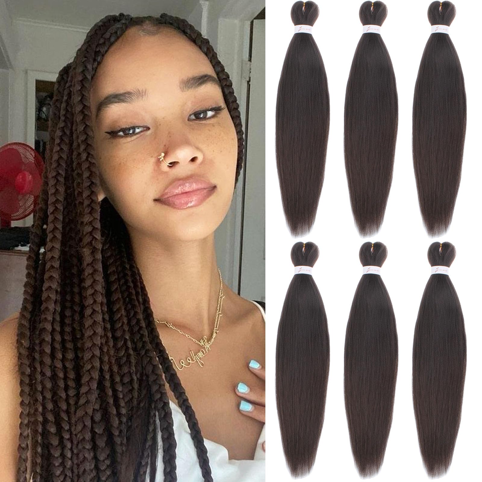 Samtress Braiding Hair 16 Inch Pre Stretched Easy Braid 6 Packs Soft Yaki Texture Kanekalon Synthetic Crochet Braids Fiber Hot Water Setting for Box Braids Hair Extension (#4) — image 1
