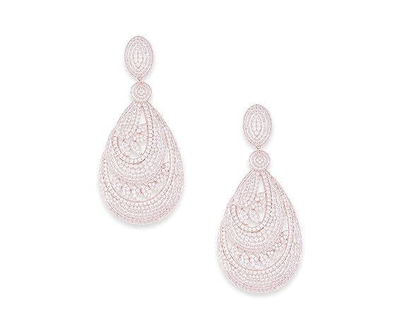 Gold Ornate Rhodium Plated Copper Drop Earrings for Women
