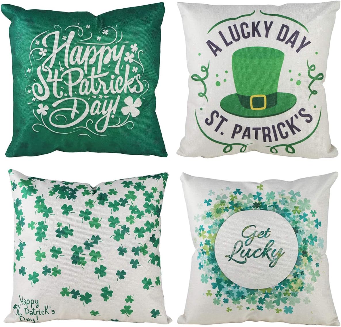XIECCX Throw Pillow Covers 18x18 Set of 4 Outdoor Pillowcases Summer Home Decorative Pillows for Couch Sofa Bed Breathable Linen with Hidden Zipper(ST.Patrick's Day)