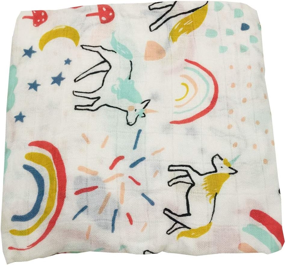 HGHGBamboo Swaddle Baby Muslin Swaddle Blanket Your Receiving Blanket for Boys and Girls 47x47 inches Unicorn&Rainbow Print Blanket (Lovely Unicorn)