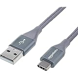 AmazonBasics Double Braided Nylon USB Type-C to Type-A 2.0 Male Charger Cable | 1 foot, Dark Grey