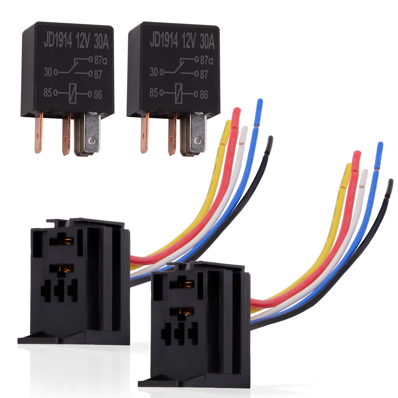 Ehdis 2 Pack Car Relay 12V 30 APM 5 Pin, Changeover Relay with Socket