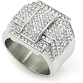 LAIMIUMIU33 CZ Double Layers Iced out Ring for men Square ring Full CZ Bling diamond Hip Hop ring gold plated 316 Stainless Steel Radiant Biker Rings Bling Cuban style Iced Out Jewelry Punk Ring Club ring Heavy Metal ring ceremony