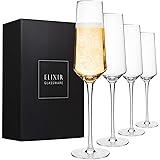 Classy Champagne Flutes - Hand Blown Crystal Champagne Glasses - Set of 4 Elegant Flutes, 100% Lead Free Premium Crystal - Gi