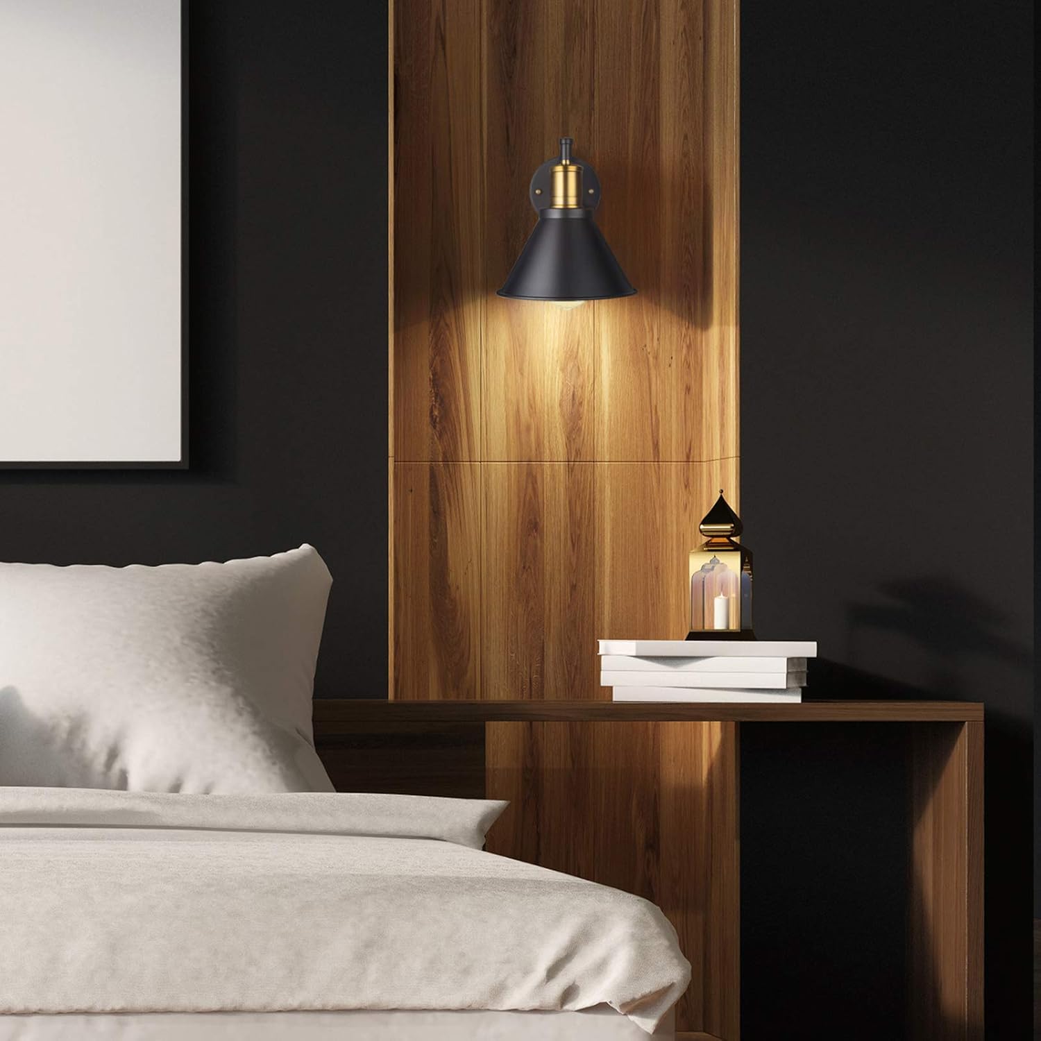 ArcoMead Swing Arm Wall Lamp Plug-in Cord Industrial Wall Sconce, Bronze and Black Finish, with On/Off Switch, E26 Base UL Listed, 1-Light Bedroom Wall Lights Fixtures, Bedside Reading Lamp - - 
