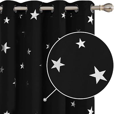 Deconovo Thermal Eyelet Star Blackout Curtains 52 x 54 In Pair