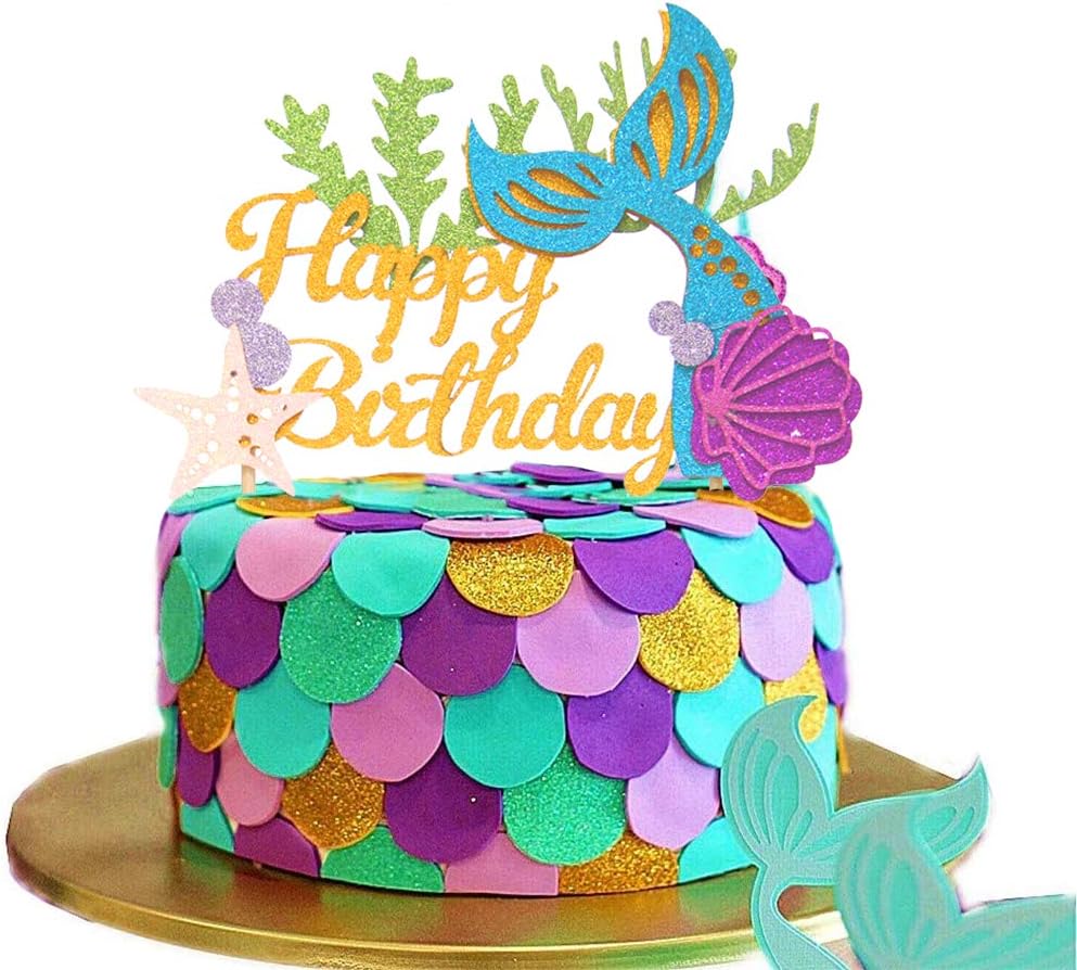 Jevenis Decoration De Gateau En Forme De Sirene A Paillettes Inscription Happy Birthday Pour Un Anniversaire Une Fete Une Fete Prenatale Amazon Fr Jeux Et Jouets