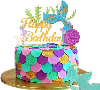 Jevenis Decoration De Gateau En Forme De Sirene A Paillettes Inscription Happy Birthday Pour Un Anniversaire Une Fete Une Fete Prenatale Amazon Fr Jeux Et Jouets