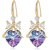 Austrian Crystal Bowknot Heart Drop Dangle Earrings for Women Fashion 14K Gold Plated Hypoallergenic Jewelry