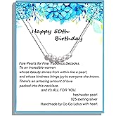 50th birthday gifts for women, Simple White Pearl Necklace Crafted with 6mm Freshwater Cultured Pearl and Sterling Silver Adjustable Cable Chain, Gifts for Women