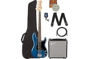 Fender Squier Affinity Precision Bass PJ - Lake Placid Blue Bundle with Rumble 15 Amplifier, Instrument Cable, Gig Bag, Tuner, Strap, and Austin Bazaar Instructional DVD