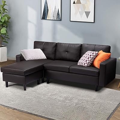 Esright Small Faux Leather Sectional Sofa with Chaise Lounge