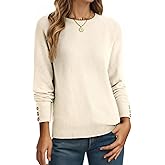 Dokotoo Womens Sweaters Casual Long Sleeve Fashion Crewneck Knit Solid Button Pullover Sweater Jumper Tops