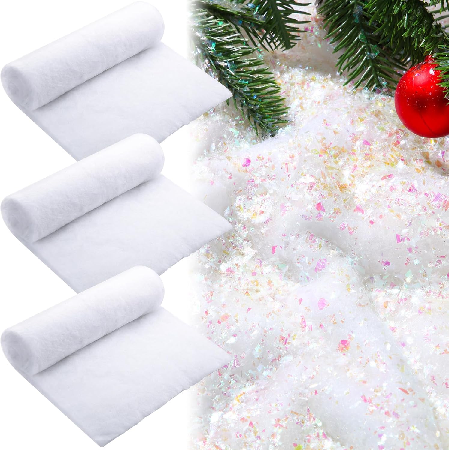 Artificial Snow - Aoriher 10.6 Ounce Christmas Fake Snow and 3 Pcs Christmas Snow Blanket Roll Set Artificial Snow for Christmas Thick Soft Fluffy Fake Snow Cover for Winter Decor Holiday Craft Displays(AB Color)